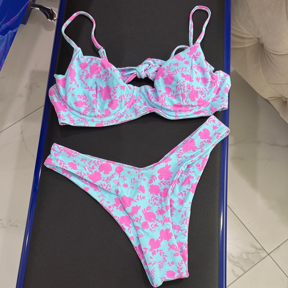 Floral Pink and Blue Bikini Set